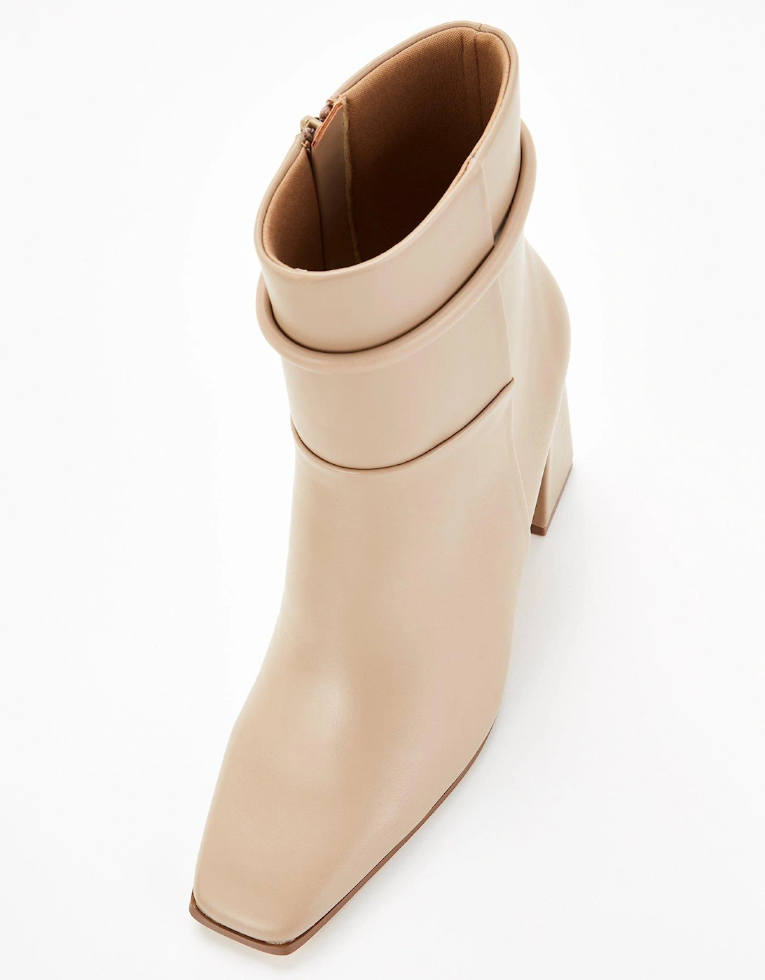 Square Toe Flare Heel Ankle Boot - Cream