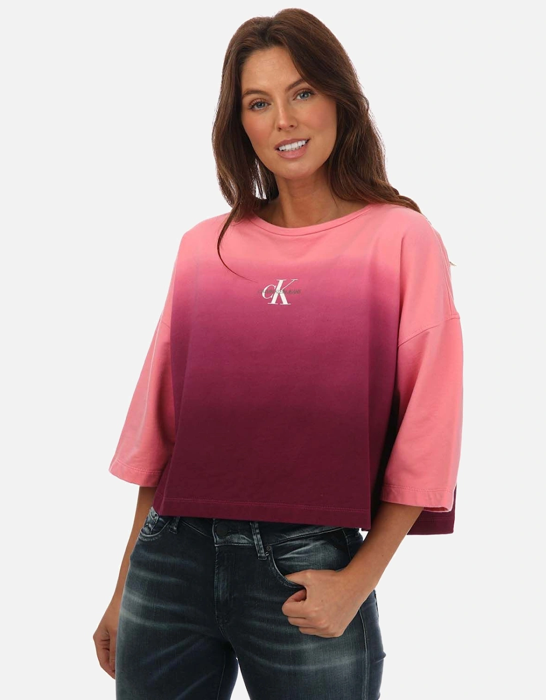 Womens Cropped Dip Dye Short Sleeve T-Shirt, 7 of 6