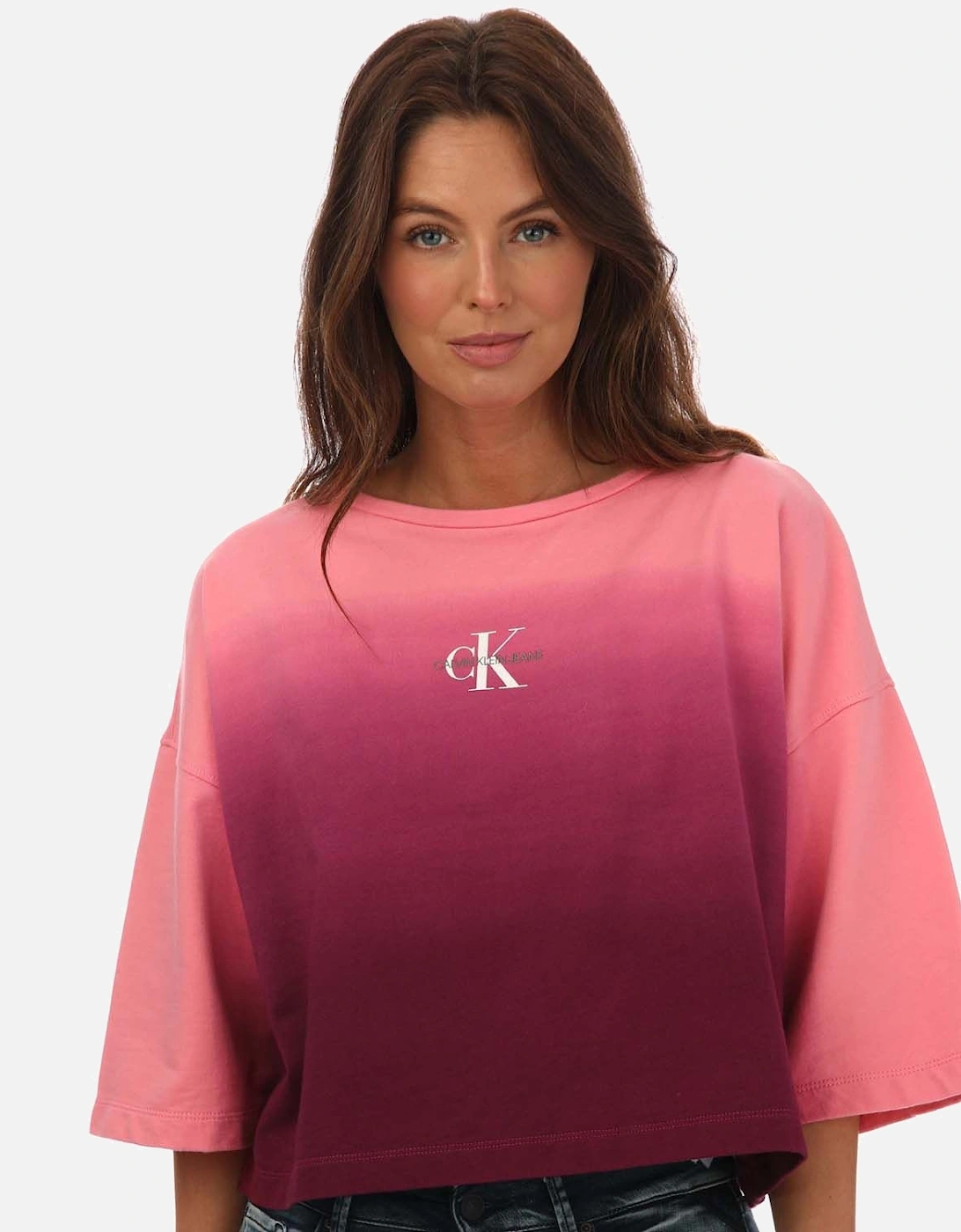 Womens Cropped Dip Dye Short Sleeve T-Shirt