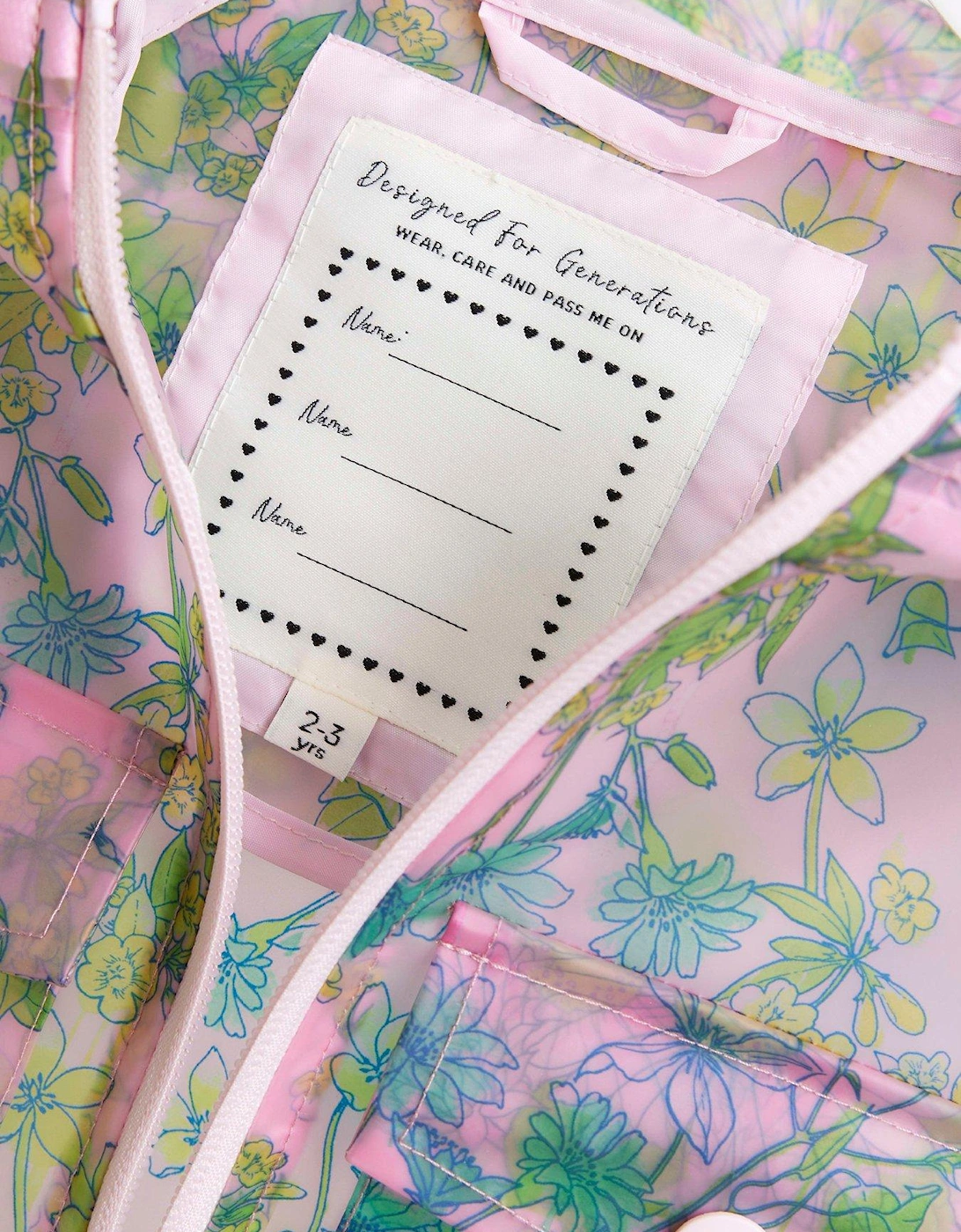 Mini Girls Floral Rain Coat And Bag Set - Pink