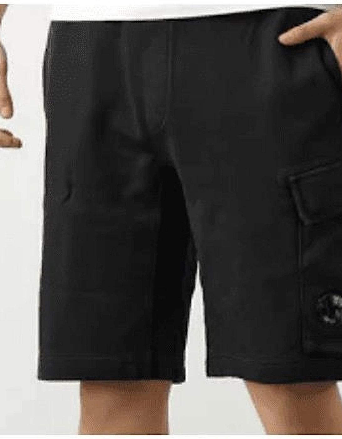 Cotton Lens Pocket Black Cargo Shorts