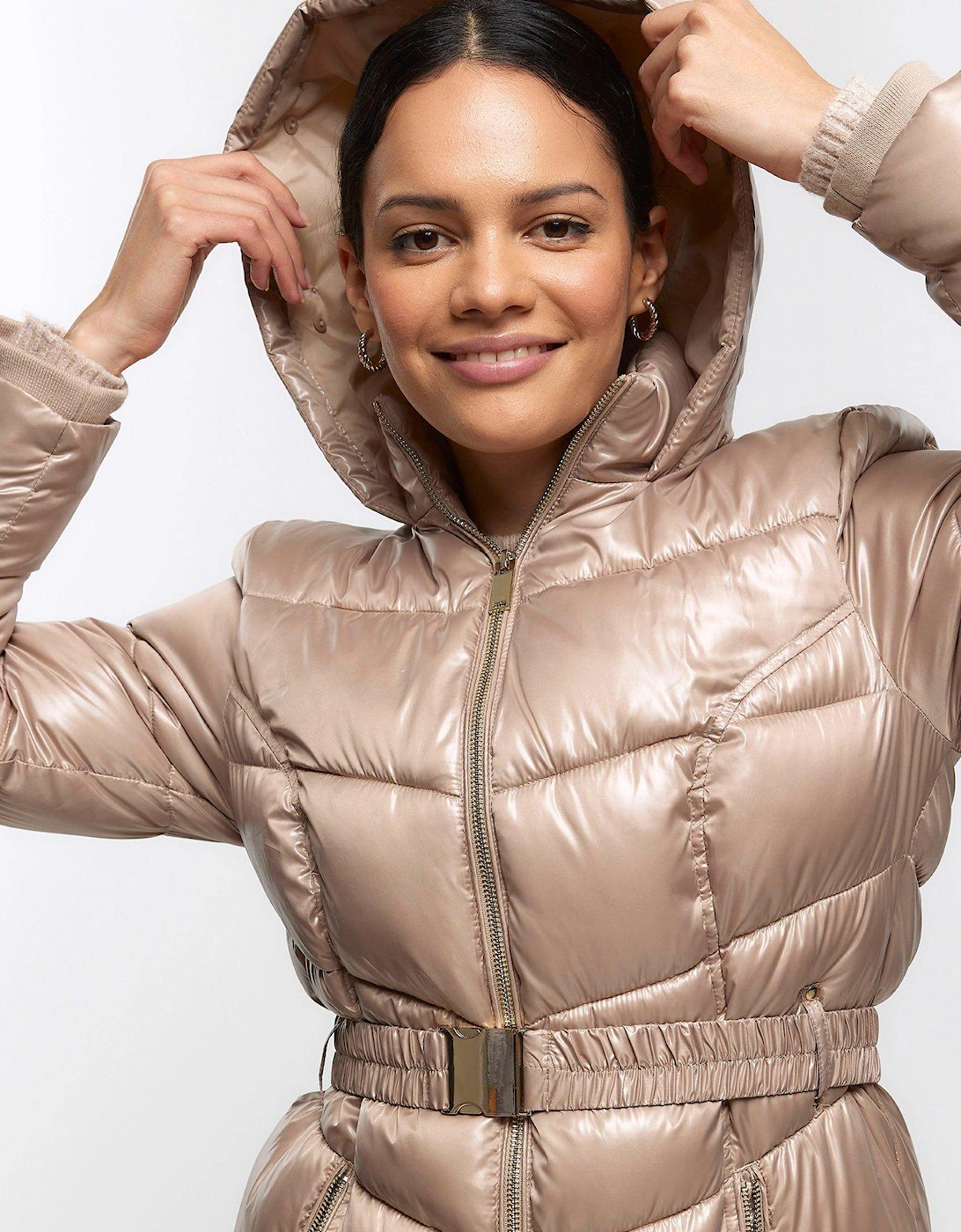 Glam Fitted Padded Coat - Light Brown