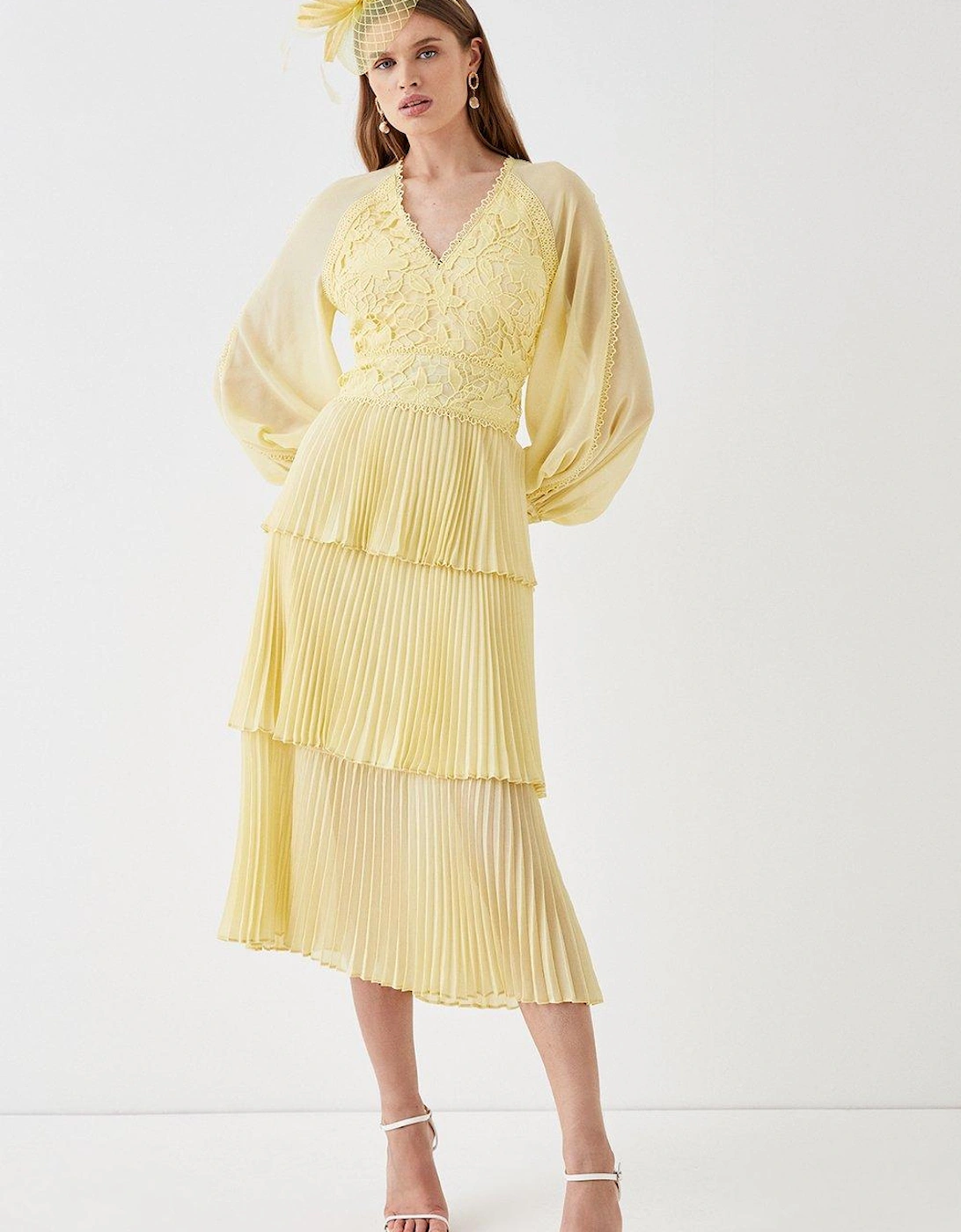 Georgette Lace Tiered Midi Dress With Blouson Sleeve, 4 of 3
