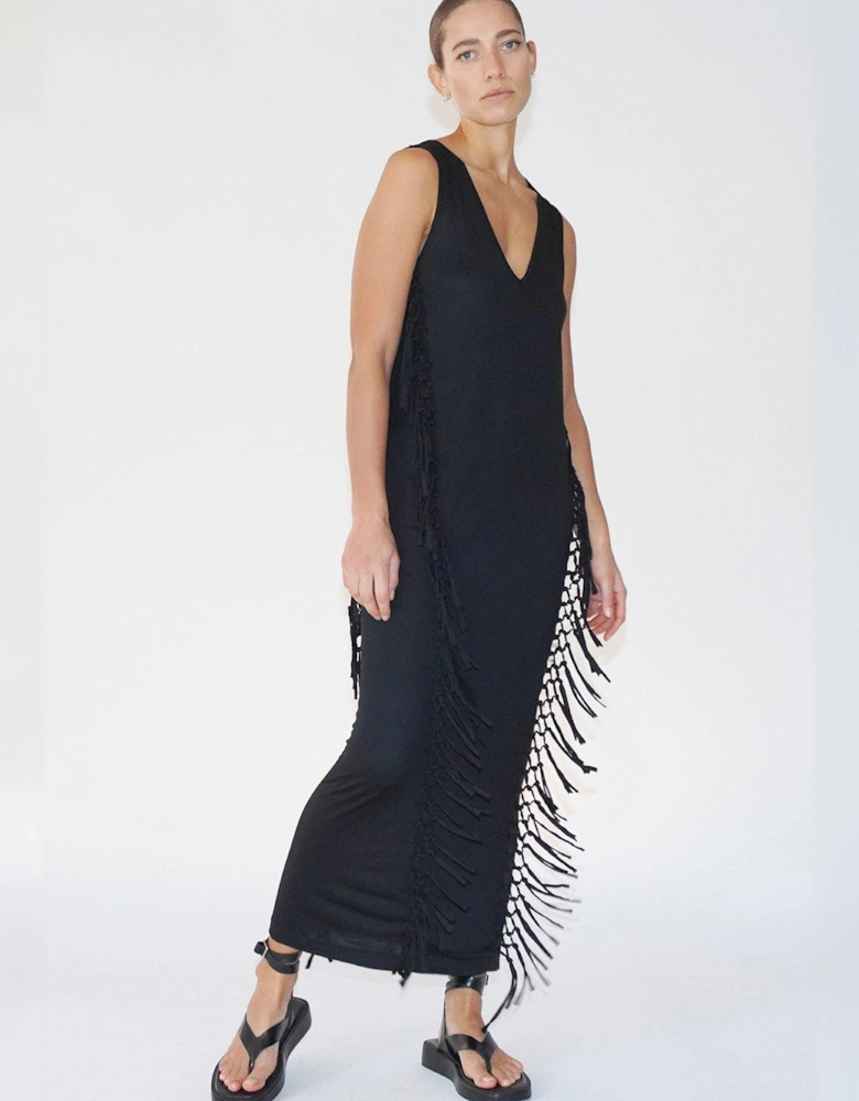 Flourish Jersey Tassel Maxi Dress - Black