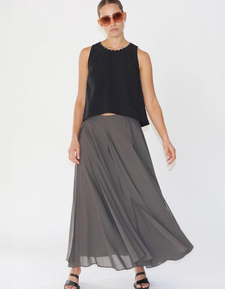 Floaty Sheer Multi Layered Olsen Maxi Skirt - Grey