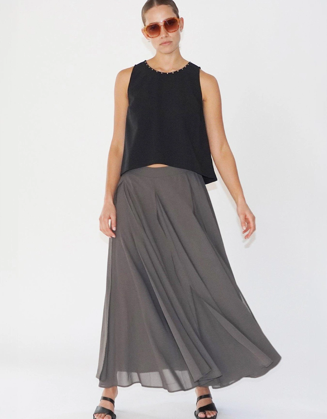 Floaty Sheer Multi Layered Olsen Maxi Skirt - Grey, 7 of 6