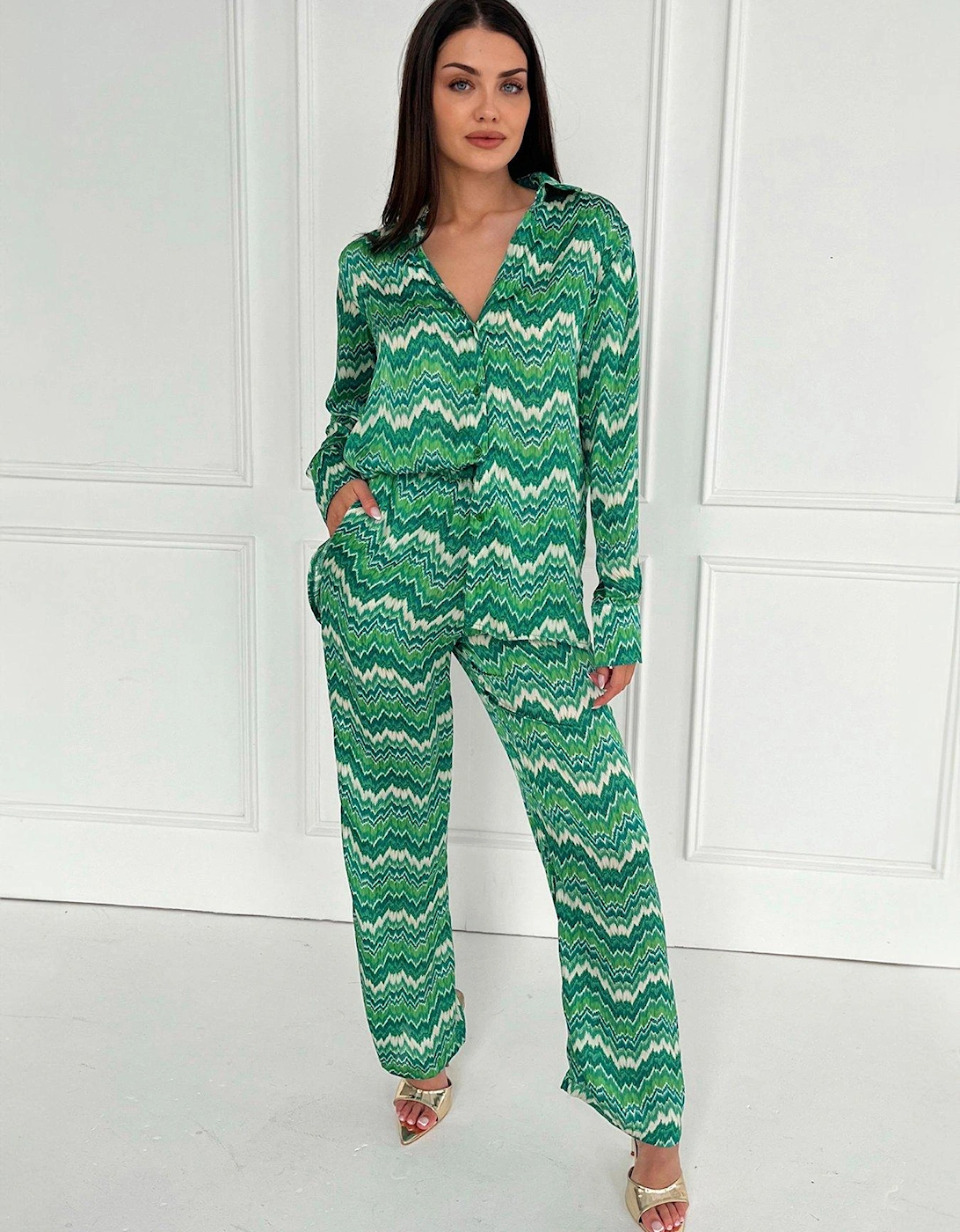 Green Abstract Printed Trousers, 2 of 1
