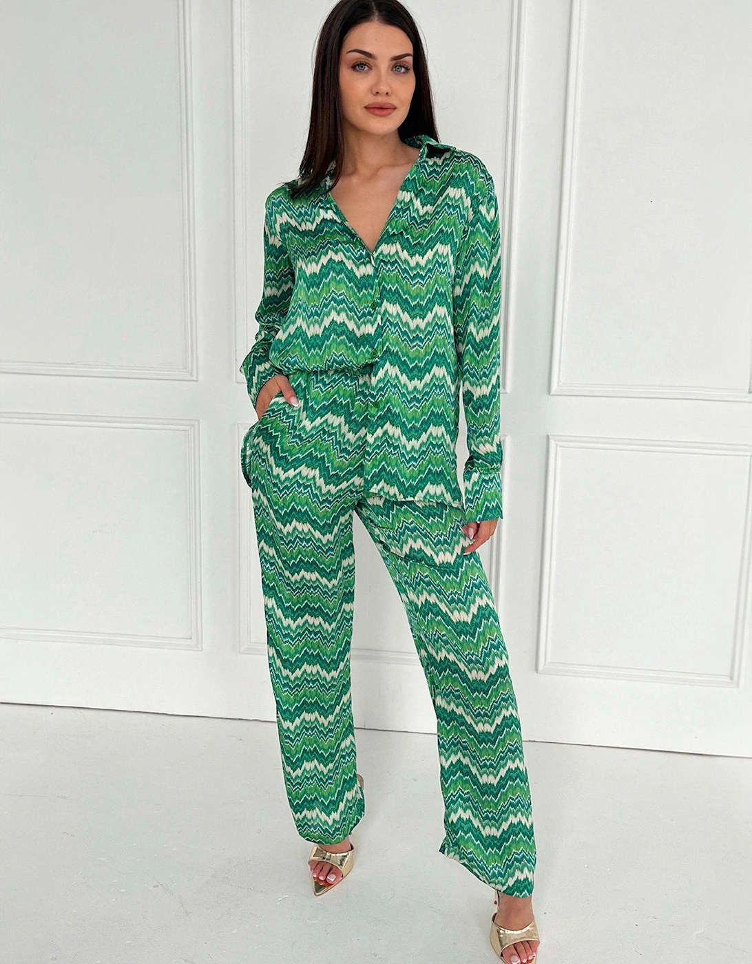 Abstract Printed Trousers - Green, 5 of 4