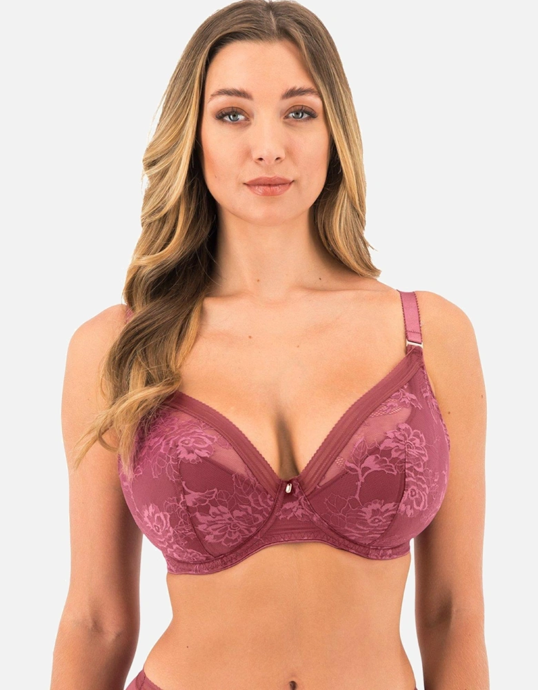 Fusion Lace Underwired Padded Plunge Bra - Dark Pink