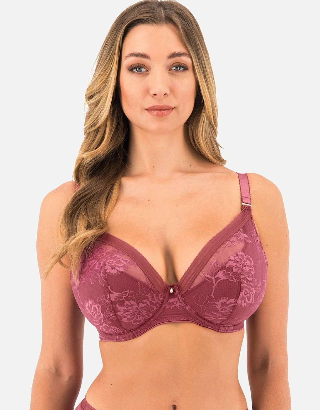 Fusion Lace Underwired Padded Plunge Bra - Dark Pink, 3 of 2