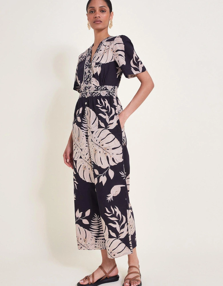 Petra Palm Print Jumpsuit - Black