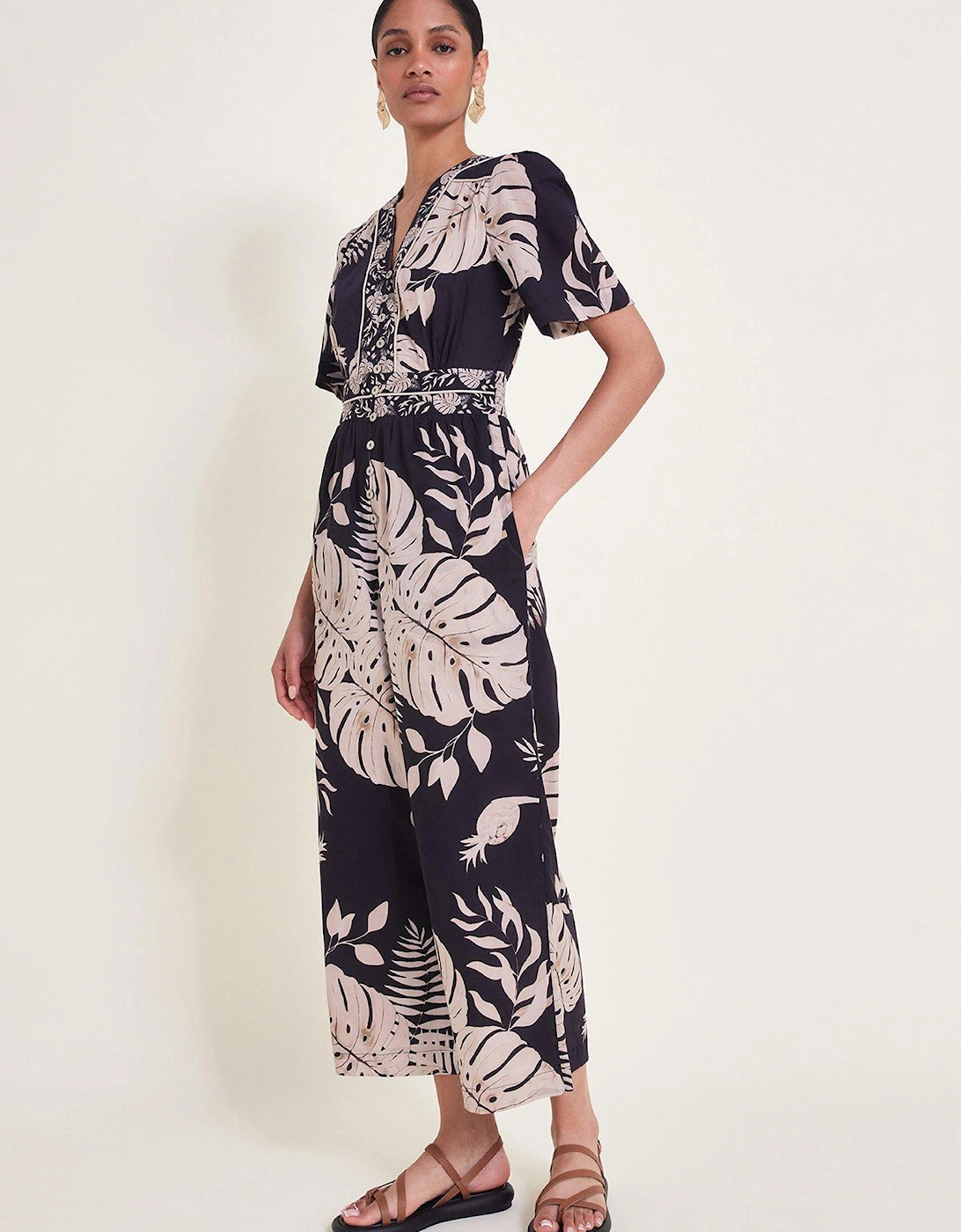 Petra Palm Print Jumpsuit - Black, 2 of 1