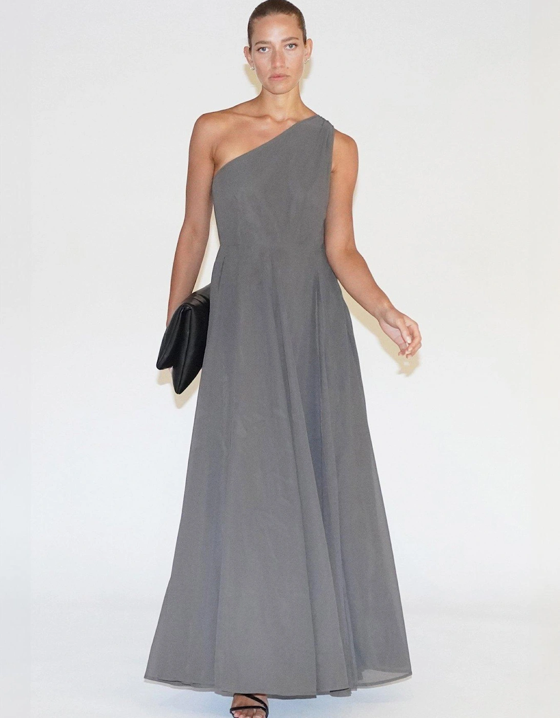 One Shoulder Full Skirt Maxi Dress - Grey, 2 of 1