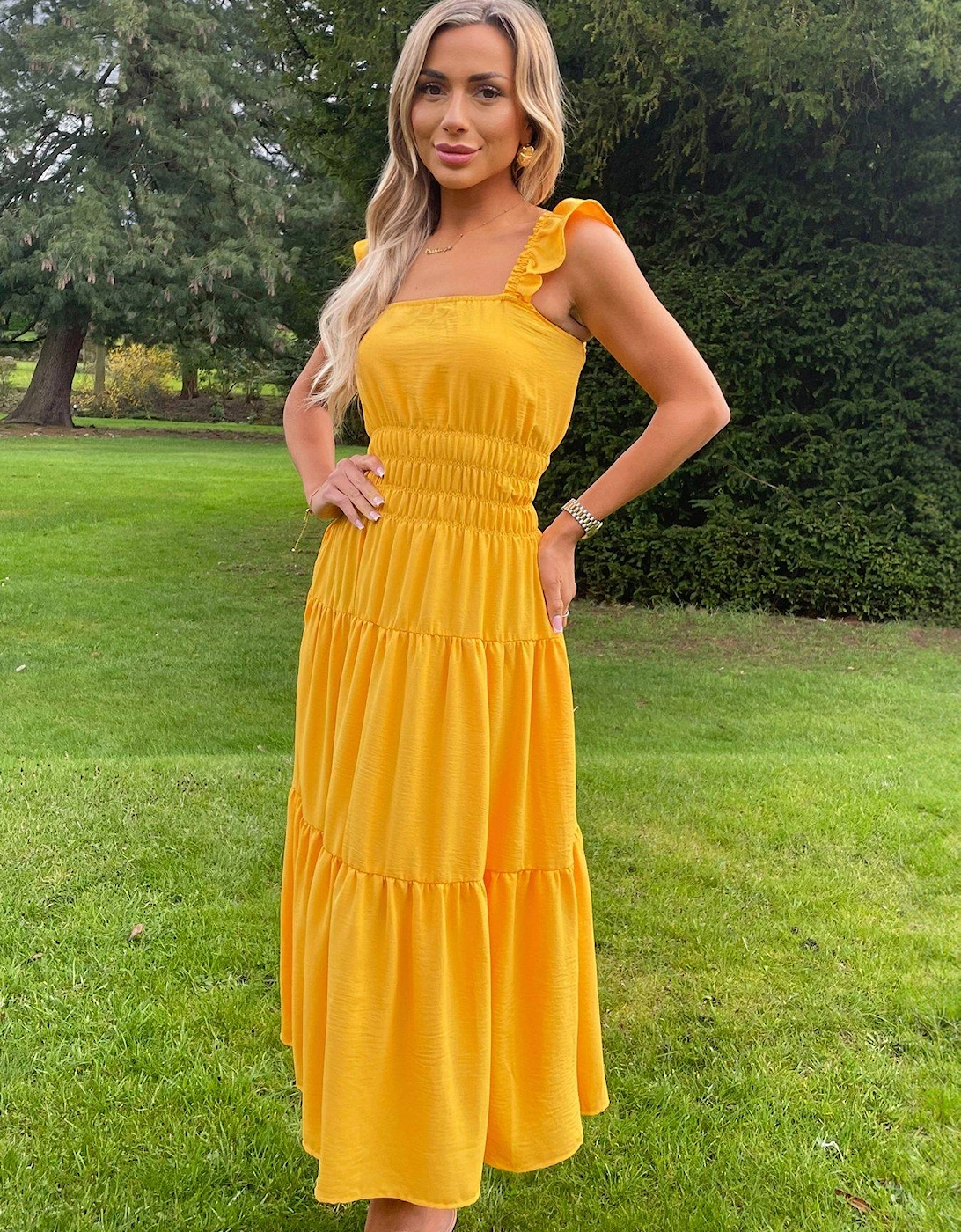 Yellow Frill Strap Tiered Midi Dress, 4 of 3