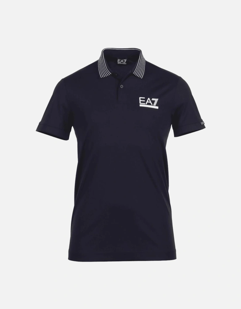 Stripe Collar Short Sleeve Navy Polo Shirt