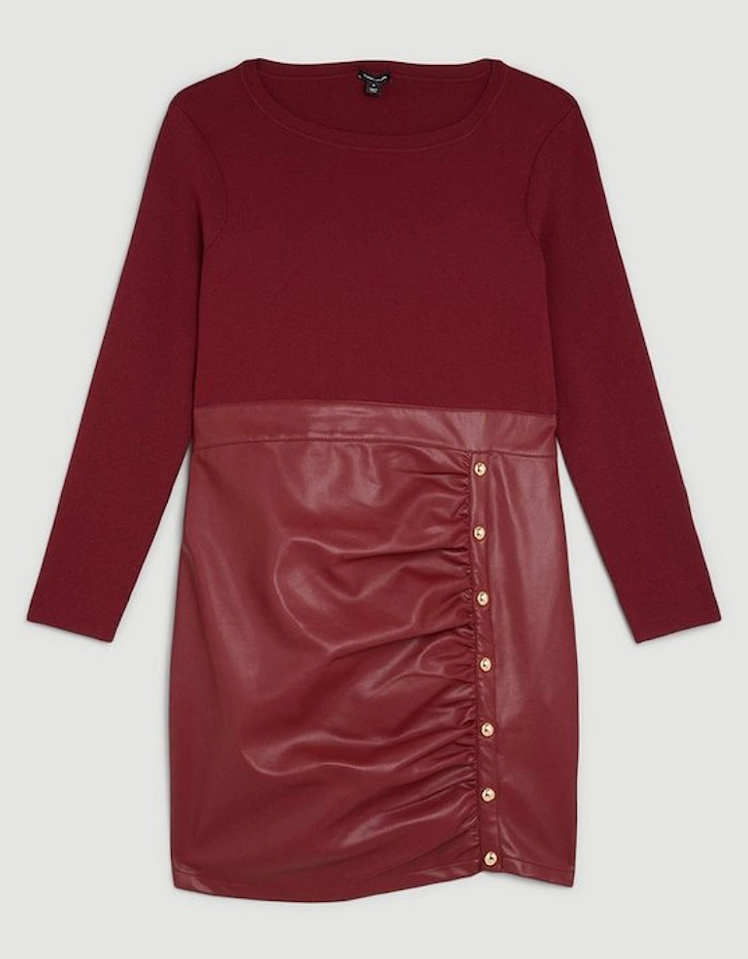 Plus Size Pu Knit Ruched Skirt Midi Dress