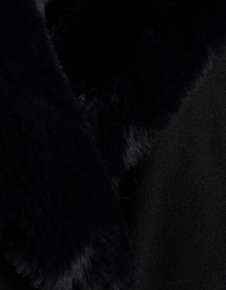 Faux Fur Belted Robe - Black