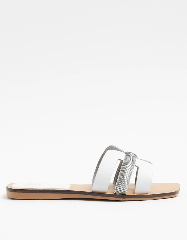 Cut Out Strap Leather Sandal - White