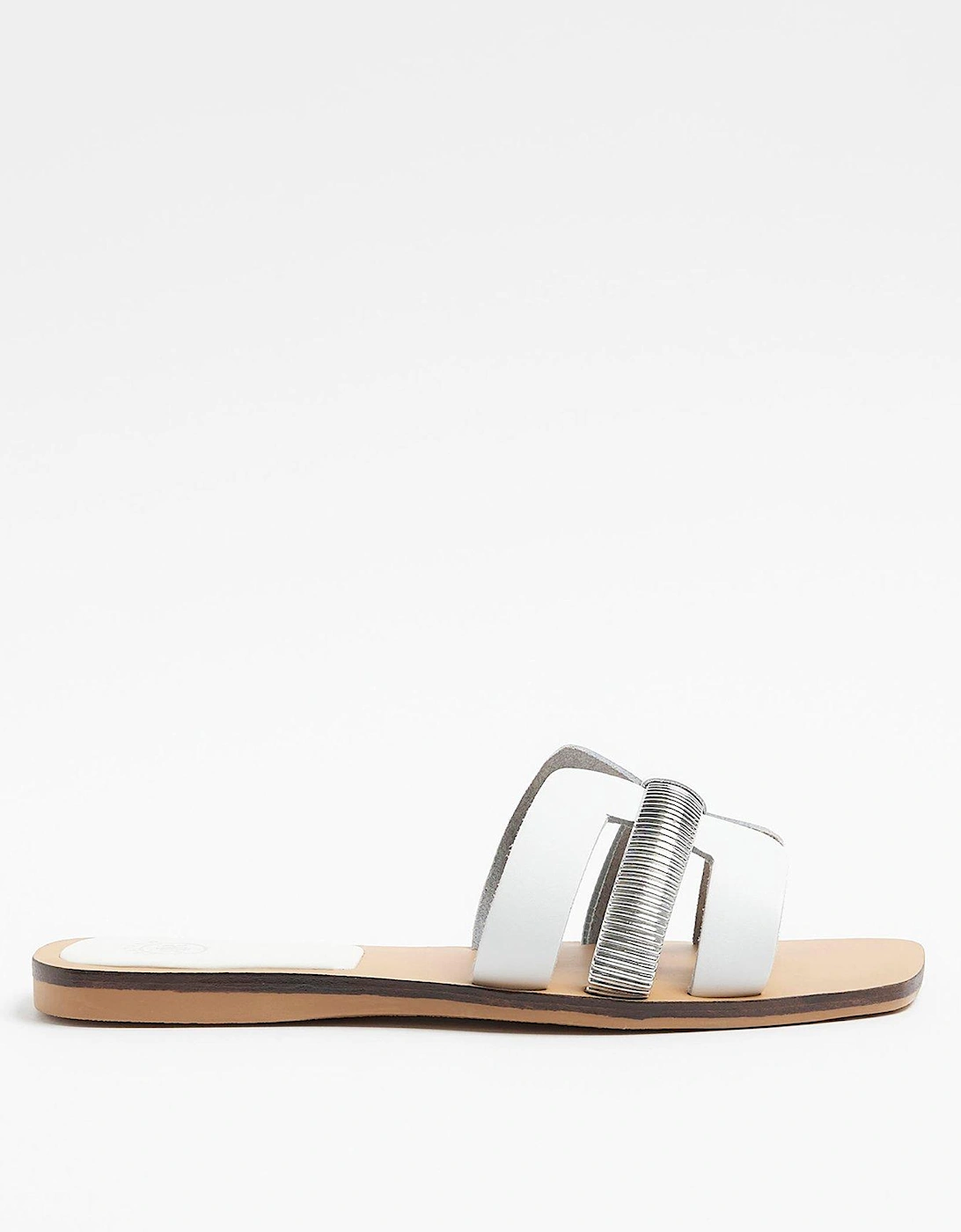 Cut Out Strap Leather Sandal - White, 6 of 5