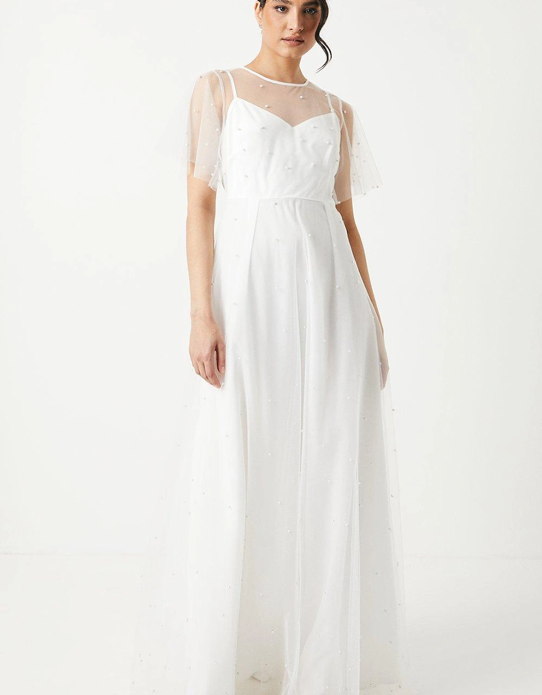 Pearl Embellished Mesh Wedding Dress, 6 of 5