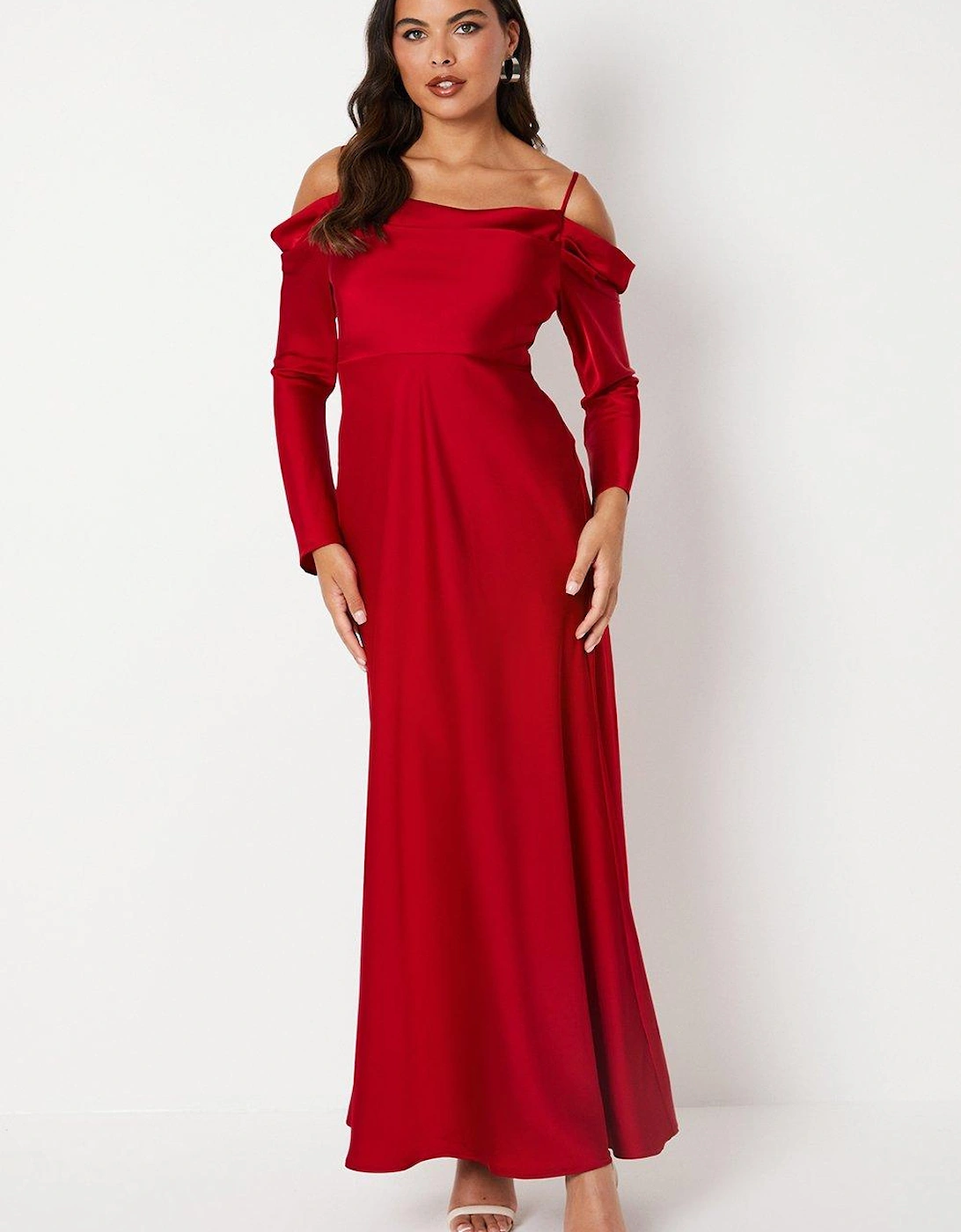 Long Sleeve Cowl Neck Satin Gown, 6 of 5