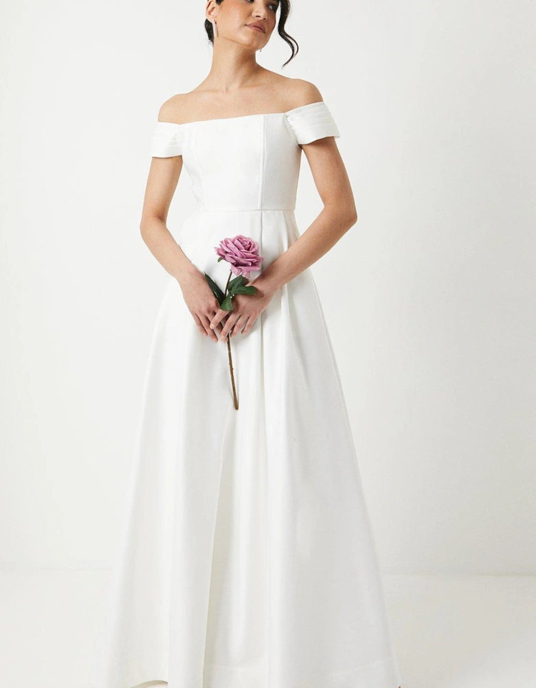 Structured Satin Bardot Full Skirted Wedding Dress