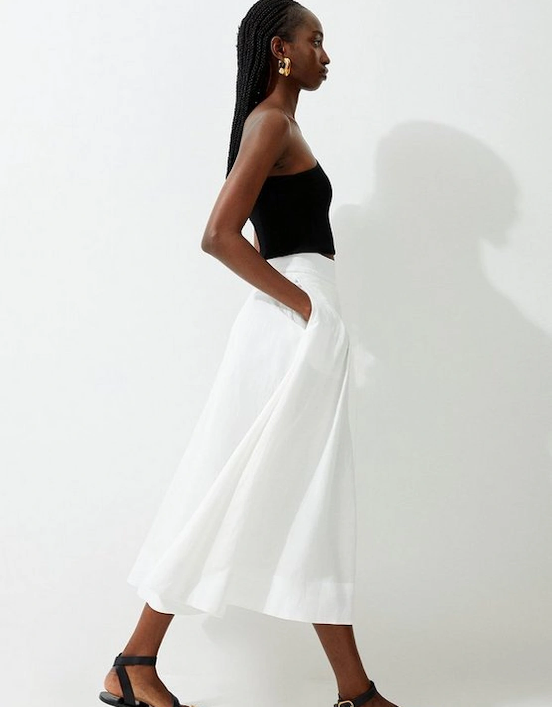 Premium Linen Viscose Fluid Tailored Midaxi Full Skirt, 5 of 4