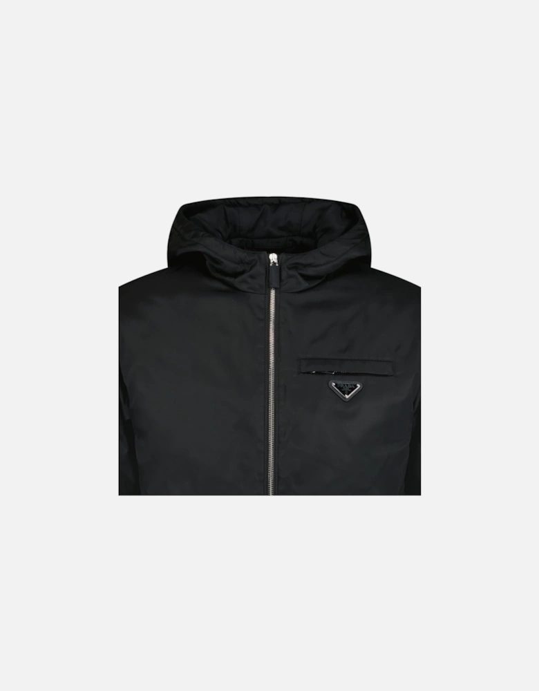 Triangle Padded Zip Re-Nylon Hooded Coat Black