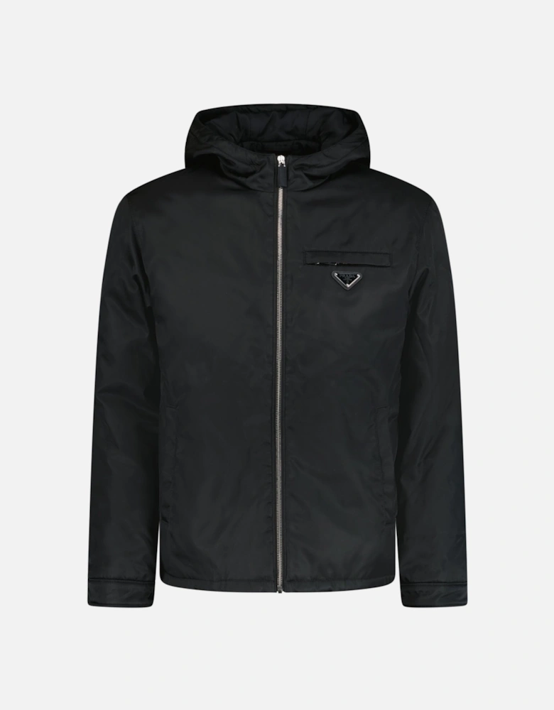 Triangle Padded Zip Re-Nylon Hooded Coat Black