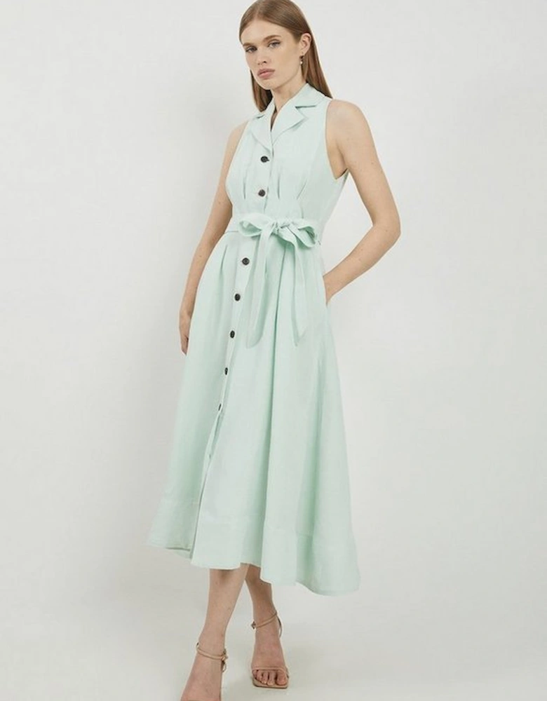 Lydia Millen Premium Linen Tailored Belted Sleeveless Midaxi Shirt Dress