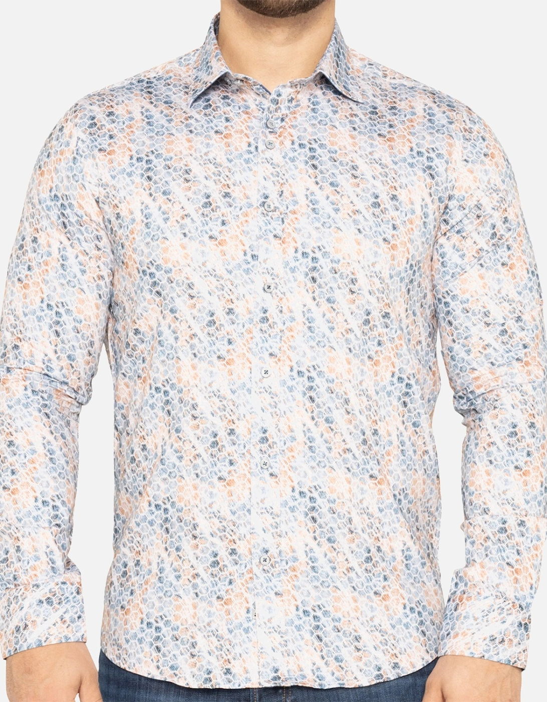 Mens Honeycomb Print Shirt (Blue), 8 of 7