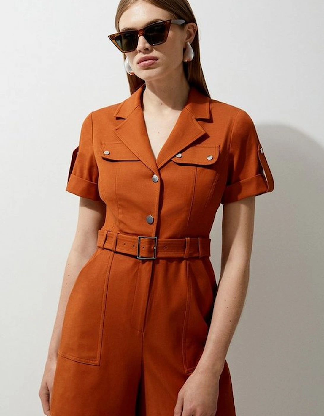 Tailored Cotton Stretch Belted Playsuit, 4 of 3