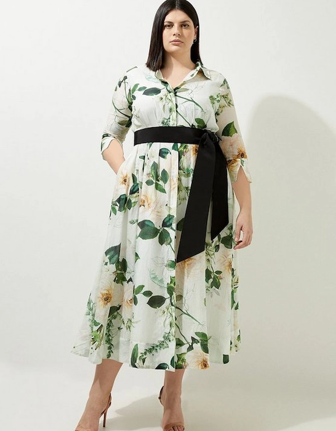 Lydia Millen Plus Size Floral Silk Cotton Woven Shirt Dress, 5 of 4