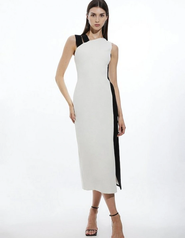 Fluid Tailored Colourblock Split Strap Midi Dress