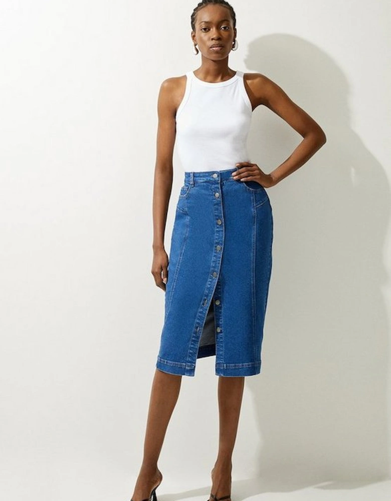 Denim Button Through Midi Skirt