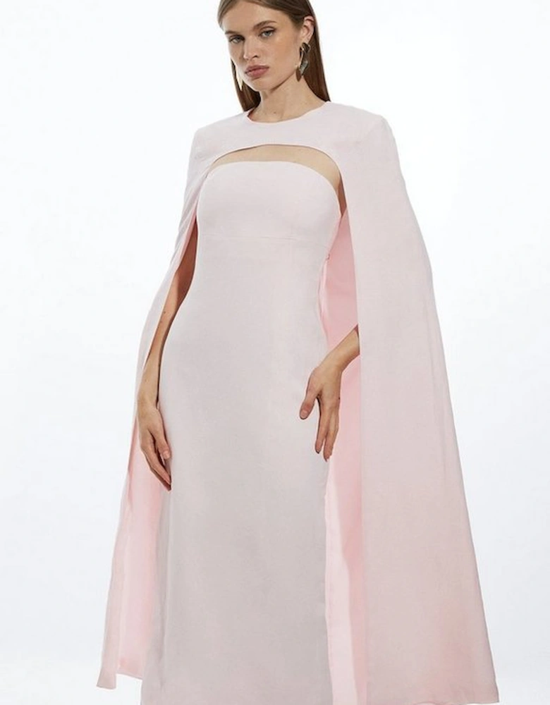 Premium Linen Tailored Caped Midi Dress