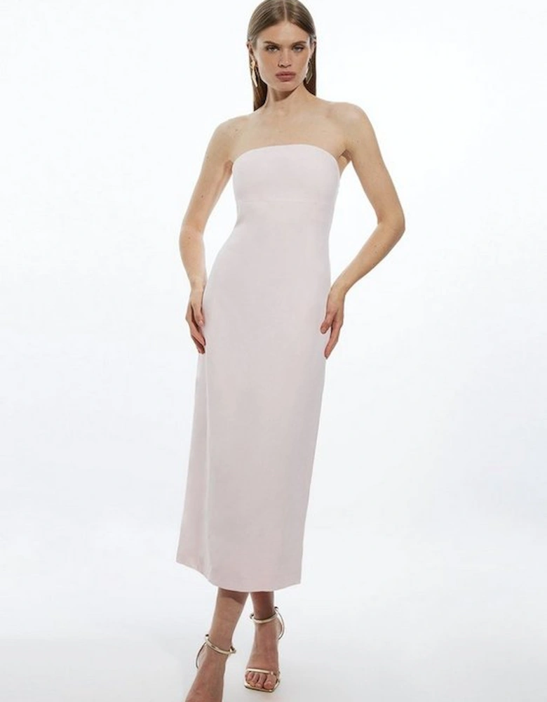 Premium Linen Tailored Caped Midi Dress
