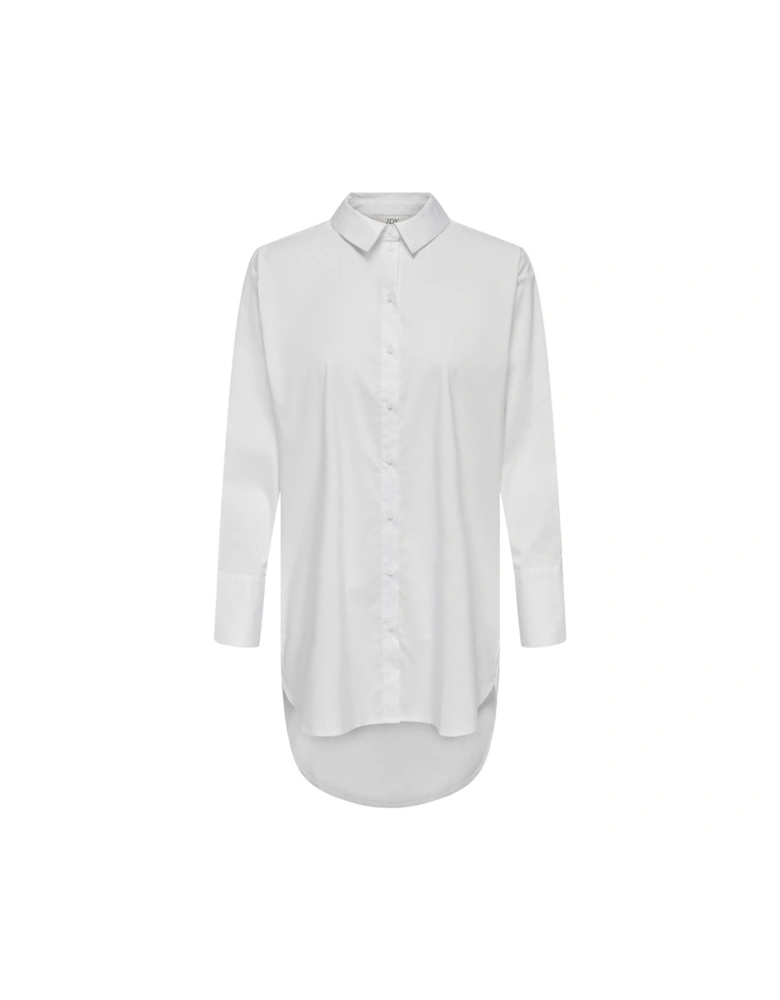 Mio Long Sleeve Long Woven Shirt - White