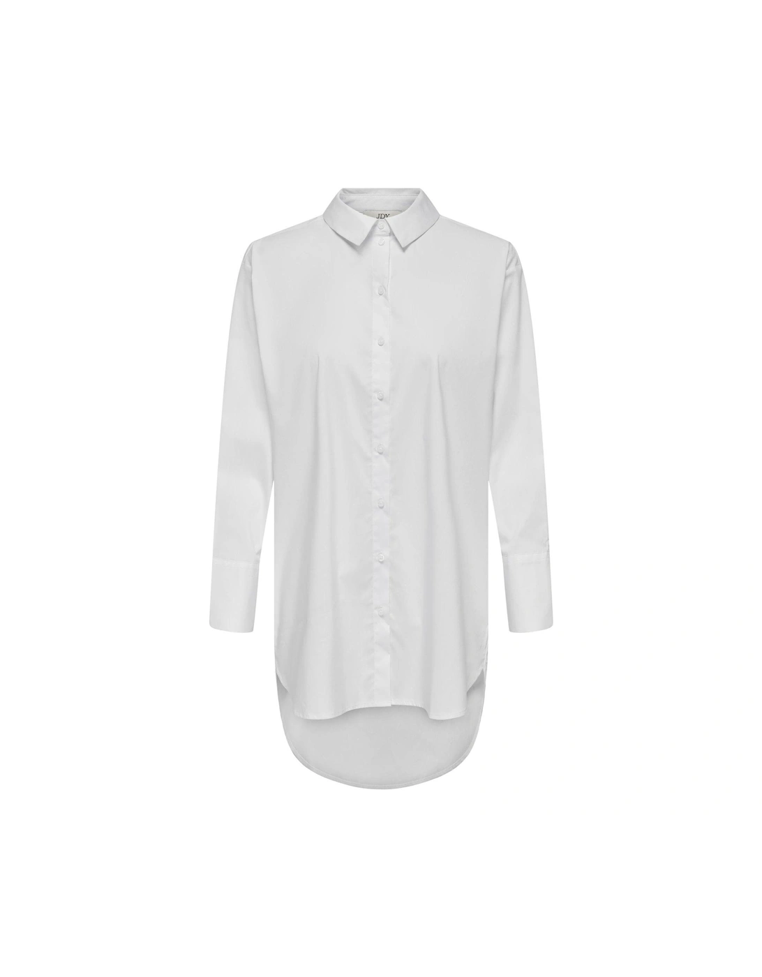 Mio Long Sleeve Long Woven Shirt - White