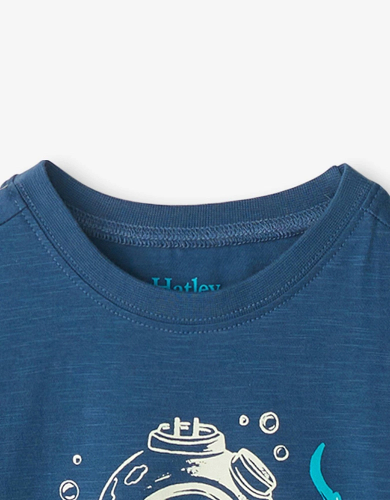 Boys Deep Sea Mariner Glow In The Dark Graphic Short Sleeve T-Shirt - Ensign Blue