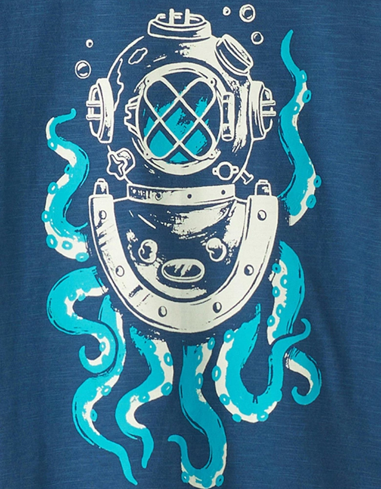 Boys Deep Sea Mariner Glow In The Dark Graphic Short Sleeve T-Shirt - Ensign Blue
