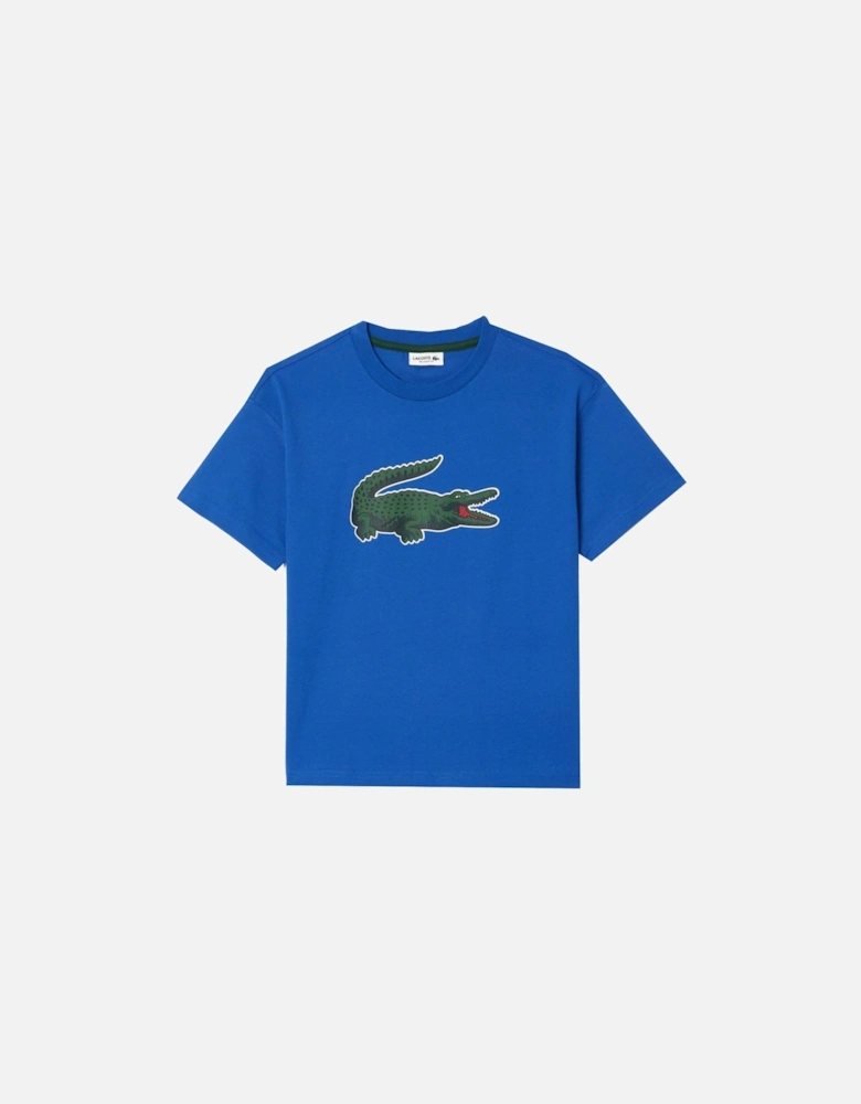 Boy's Blue Crew Neck T-shirt With Large Crocodile Logo