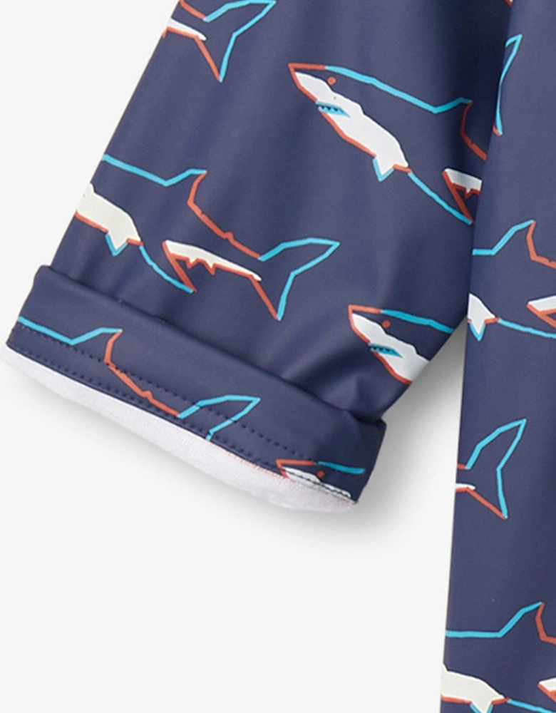 Boys Colour Change Sharks Zip Up Rain Jacket - Patriot Blue