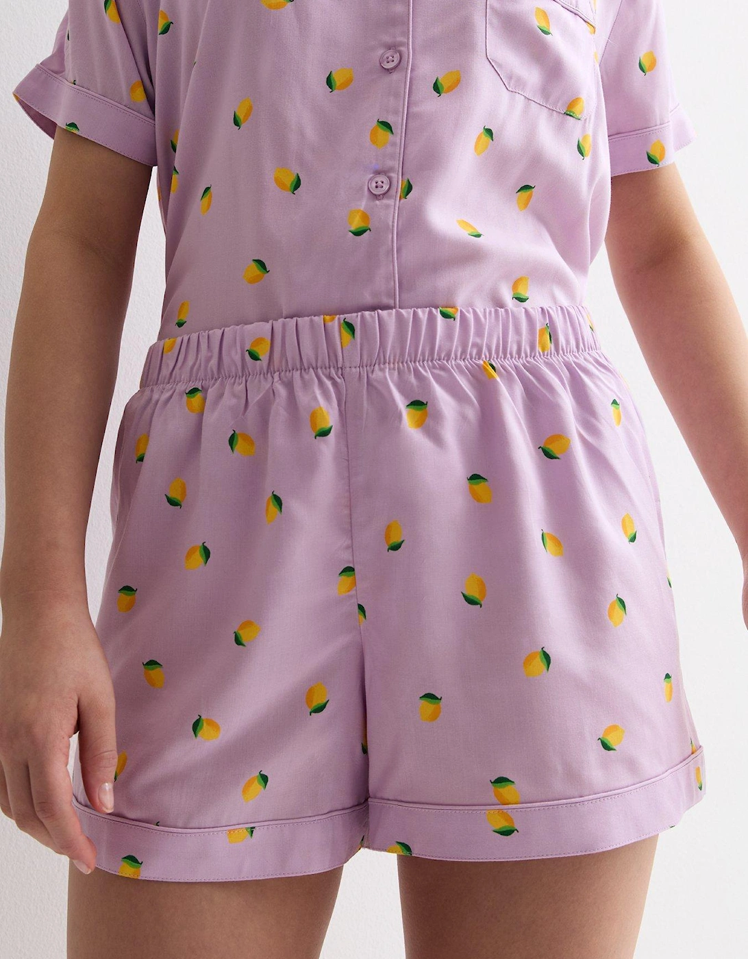 Girls Lilac Revere Short Pyjama Set With Lemon Print