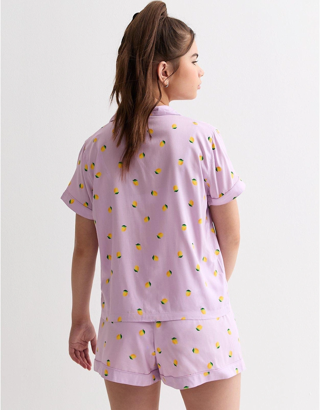 Girls Lilac Revere Short Pyjama Set With Lemon Print