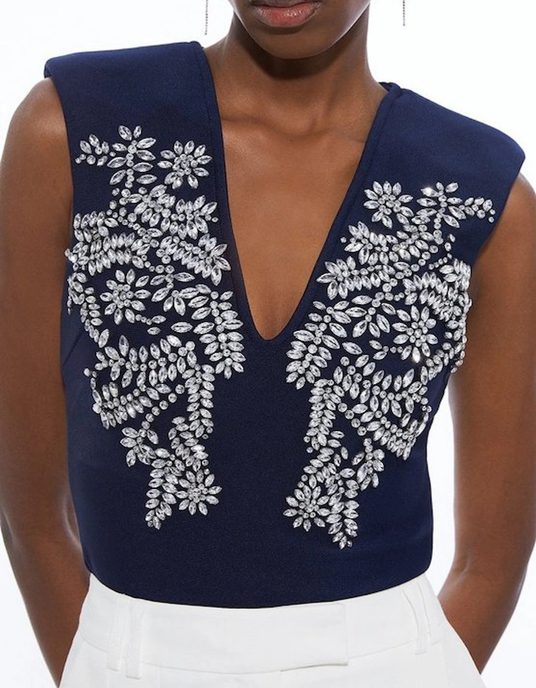 Embellished Figure Form Bandage Knit Top