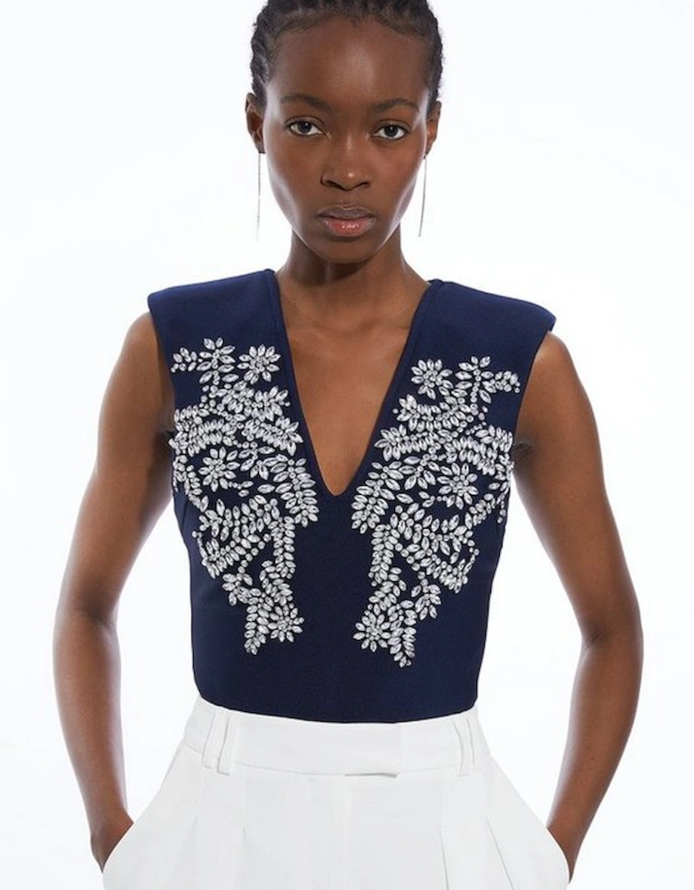 Embellished Figure Form Bandage Knit Top