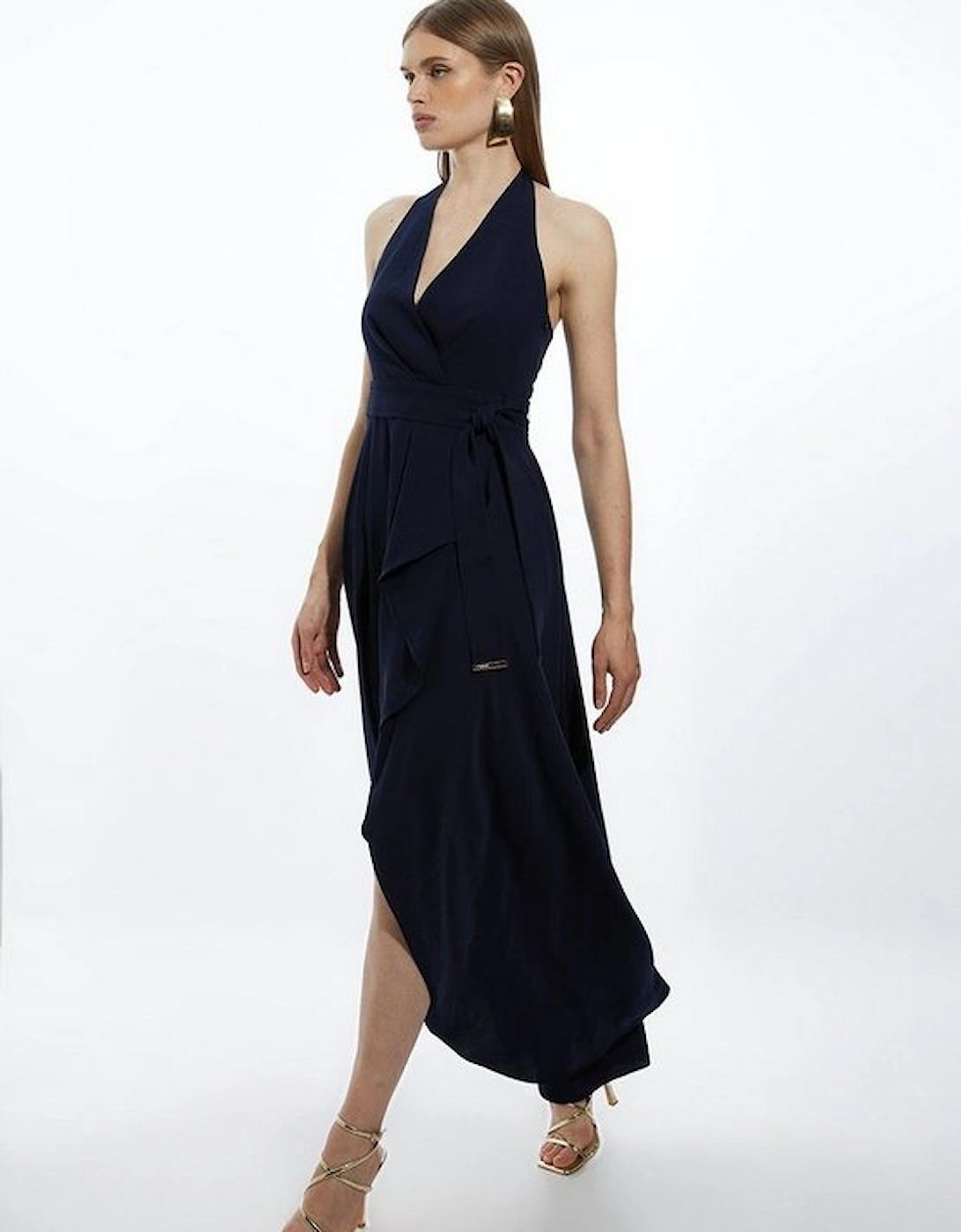 Soft Tailored Waterfall Halter Maxi Dress, 4 of 3