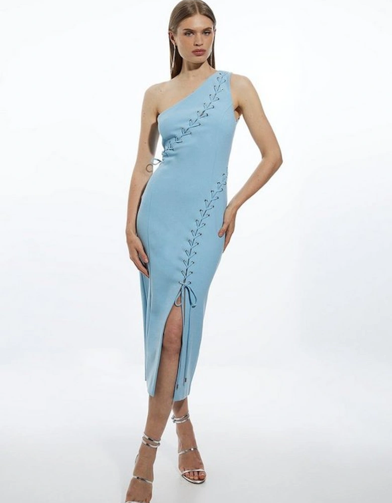 Figure Form One Shoulder Lace Up Woven Midi Dress