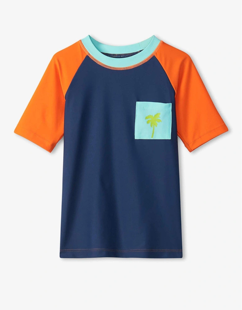 Boys Palm Orange Short Sleeve Rash Guard - Medieval Blue